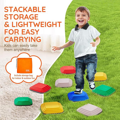 VEVOR Balance Stepping Stones for Kids, 10 PCS, Up to 220 lbs, Non-Slip Toddlers Sensory Stepping Stones, Obstacle Course Coordination Game Toys Indoor or Outdoor Play for Children Aged 3 4 5 6 7 8+