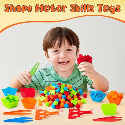 EZdhuawuse Shape Sensory Bin Fillers - 295P Summer Shape Fine Motor Skills Toys Counting Sorting Set for Kids Early Education, Felt Decor Pom Poms Cup Clip for Preschool Counting Sorting Training