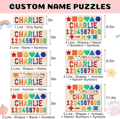 Personalized Baby Name Puzzle | Custom Wooden Baby Toy for Toddlers 1-3 | Montessori Learning Toys for Boys & Girls | Perfect Kids Gift for First Birthdays & Christmas (Plus)