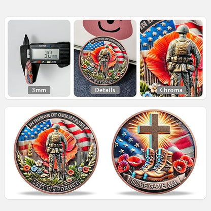 AtSKnSK Memorial Tribute Challenge Coin Some Gave All Lest We Forget Thank You for Your Service Military Coin (Poppy Military Boots, 50)
