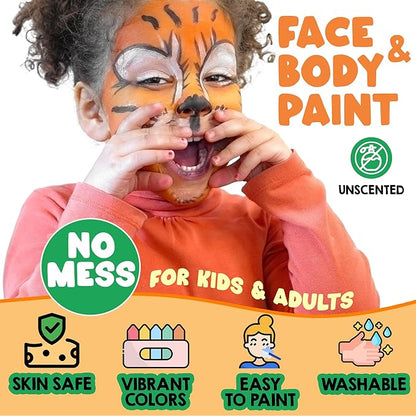 Jim&Gloria Face Paint Kit Bulk 32 Professional Face Painting Kit for Kids Party, Metallic, Neon, Classic Facepaint Crayons, Washable Body Paint Adults, Halloween Makeup, Boys Girls Gifts Crafts Toys