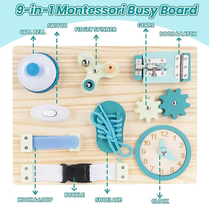 ATOYUS Montessori Busy Board Toys for Toddlers, Learning Educational Toys for 3 Year Old, Wooden Sensory Activity Toys for Kids 3-4 with Autism, Christmas Birthday Gift for Baby Boys Girls Ages 3-5