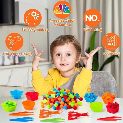 EZdhuawuse Shape Sensory Bin Fillers - 295P Summer Shape Fine Motor Skills Toys Counting Sorting Set for Kids Early Education, Felt Decor Pom Poms Cup Clip for Preschool Counting Sorting Training