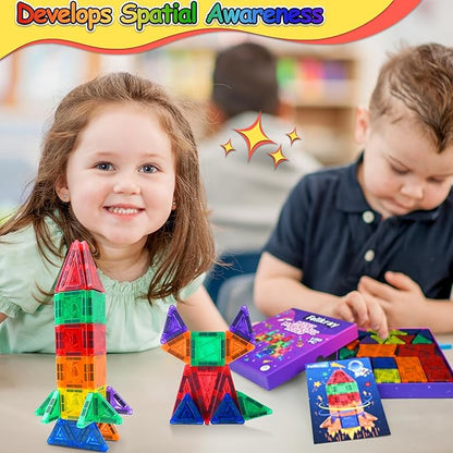100pcs Mini Magnetic Tiles, Travel Kids Toys STEM Magnet Toy for Toddler Magnetic Blocks Building Preschool Learning Sensory Montessori Toy for 3+ Year Old Boys and Girls