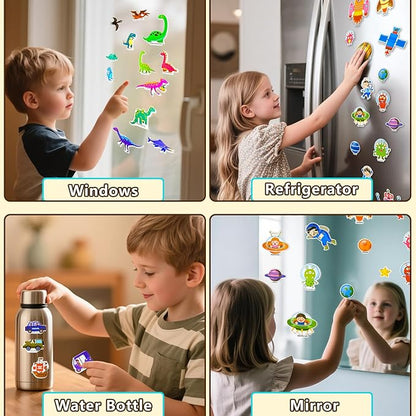 3 Pack Reusable Sticker Books for Kids, Waterproof Puffy Stickers - Match the Shape and DIY Scene, Toddler Travel Essential Quiet Time Activities Toys - Vehicle, Space and Dinosaur (2-6 Age)