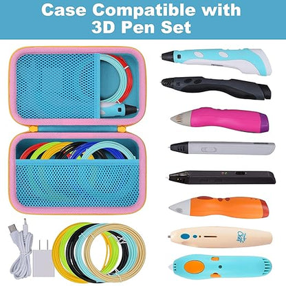 co2CREA Storage Organizer Case for 3D Printing Pen Set, Compatible with SCRIB3D P1/Advanced, MYNT3D Super/Advanced, 3Doodler Start+/Flow/PRO and Filament Refill（Blue Case + Yellow Zipper）