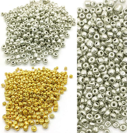 Perlin Glass Seed Beads 4mm 6/0 Round Mini Small Pony Spacer Beads 1100pcs for Jewelry Making Earrings Bracelets Pendants Waist DIY Handmade Metallic Color Kit (Silver)