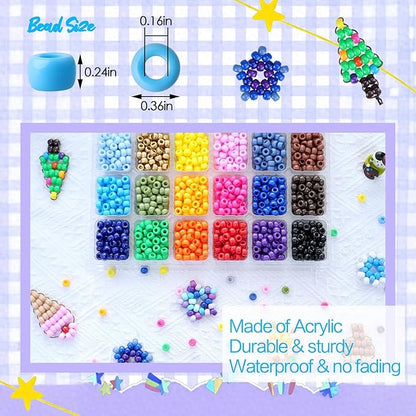 24 Color 9MM Pony Beads for Bracelet Making,Friendship Rainbow Kandi Beads Giant Crayon Bead Box for DIY Craft Necklace Making Hair Braids - 2000PCS
