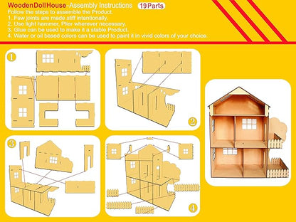 StonKraft Wooden 3D Puzzle Doll House - Home Decor, Construction Toy, Modeling Kit, School Project - Easy to Assemble (Doll House with Furniture)