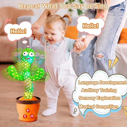 Volume Adjustable Dancing Talking Cactus Toy, Interactive Baby Toys Mimicking Singing Repeating, Kids Baby Toys Gifts for Boys Girls, for Grandkids, Stocking Stuffers for Kids