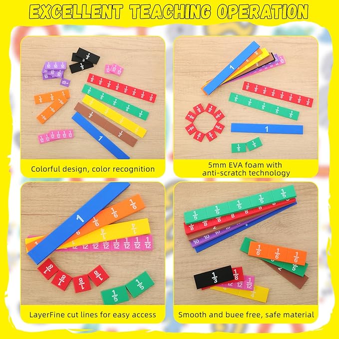 36 Sets Fraction Tiles Set for Math Classroom Fractions Manipulatives Math Learning Manipulatives for Home School Supplies