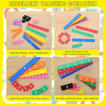 36 Sets Fraction Tiles Set for Math Classroom Fractions Manipulatives Math Learning Manipulatives for Home School Supplies