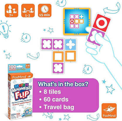 FoxMind Games: Match Madness Flip - Travel Sized Pattern Matching Puzzle Game, Develop Problem Solving-Logic-Fine Motor Skills, Kids 7+, 1-2 Players