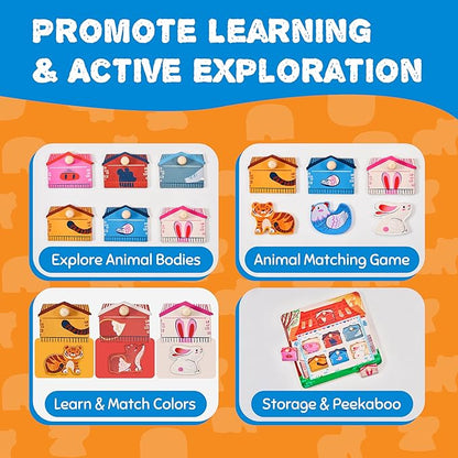 JoyCat Wooden Puzzles for Toddlers 1-3, Montessori Toys for 1 2 Year Old Boy Girl Birthday, Animal Matching Animal Body, Toddlers Puzzles Aged 2-4 for Preschool Learning Activities