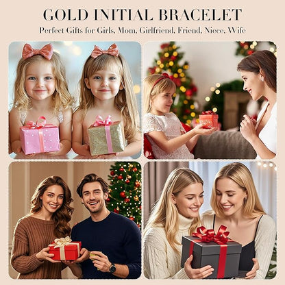 Gold Initial Bracelets for Women Girls - 18K Gold Plated Cross Initial Bracelet Dainty Beaded Bracelet Gold Bracelets for Women Teen Girl Gifts