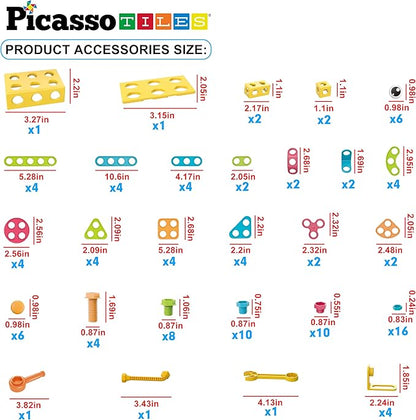 PicassoTiles 115 Piece Building Blocks Set Kids STEM Toy Construction Engineering Sensory Toys Kit Block Children Early Education Playset with FREE IdeaBook, Clickable Ratchet Age 3+ Boys Girls PTN115
