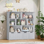 FINETONES Toy Storage Organizer, Kids Bookshelf with 4 Movable Chests and 7 Storage Cubes, Toy Chest Storage Shelf Organizer with Hidden Wheels, Toy Organizers and Toy Storage, Grey