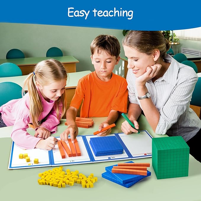 Foam Base Ten Blocks for Place Value, Early Counting, Manipulatives, Counters, Cubes - Kids Math Learning Tool