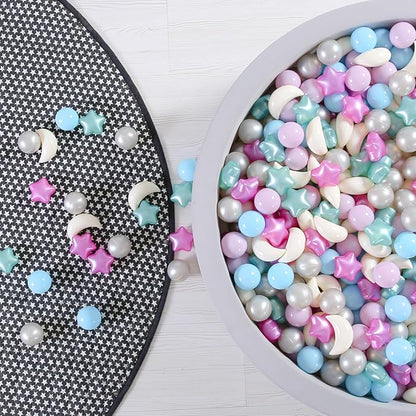 GOGOSO Ball Pit Balls Stars Moon Shapes Plastic Pitballs for Toddler Play Tent Baby Photo Props Kids Pool Water Toys Kiddie Pool Party Decor,Pearl Colors Mix,100pcs