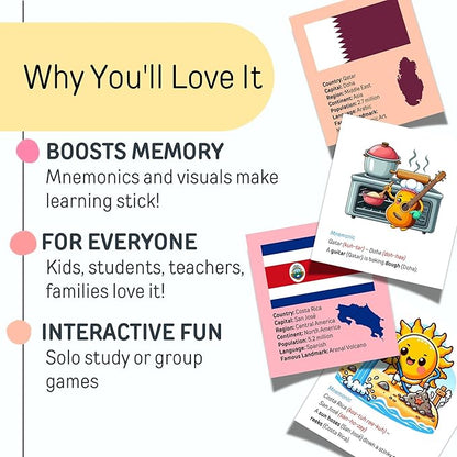 200 Geography Flash Cards for Kids & Adults | Learn Countries & Capitals with Fun Memory Tricks, Games & Illustrations | Includes Country Flags & Fun Facts