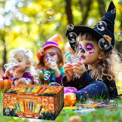 200PCS Halloween Party Favor, Halloween Bubble Wands for Kids, Halloween Trick or Treat Toys, Goodies Bag Fillers, Pinata Fillers, Mini Bubble Wands for Party Supplies