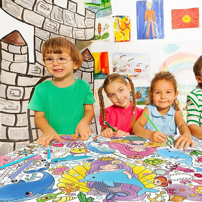Gatherfun Mermaid Party Giant Coloring Poster - 31.5X 72 Inches - Versatile Classroom Wall Décor & Birthday Activity - Mermaid Poster or Table Cover for School Parties and Special Events