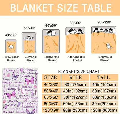 Personalized Baby Blanket for Girls Boys Kids Butterfly Custom Baby Blanket with Name Throw Birthday Gift for Toddlers Infants Shower Newborns Nursery Stroller Crib Bed Decor
