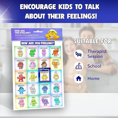 Magnet Feelings Chart for Kids and Toddlers-with Laminated Coat for Extra Protection Feelings Poster for Classroom,Therapy or Home - Emotions Poster Attach to Metal Surfaces, Fridge,Lockers and Doors