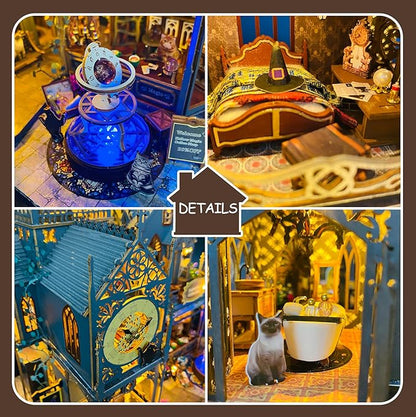 DIY Miniature Dollhouse Kit, Mini House Building Kit for Adults, Tiny House Making Kits with LED Light, Hobby Craft Christmas Decorations Birthday Gifts for Adults (Magic Castle)