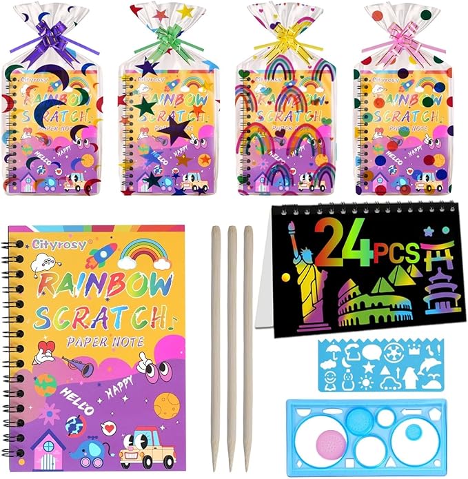 24 Pack Scratch Art Paper Rainbow Sets Scratch Off Art Notebook Crafts Easter Gifts Magic Scratch Off Set Crafts Supplies Games Easter Christmas M