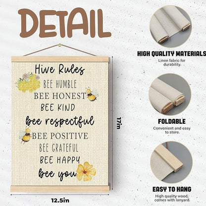 Boat Wades Honey Bee Decor Poster Hanger Frame For Nursery Classroom,Bee Hive Wooden Poster Hangers 12x16 Inch,Bumble Bee Hive Rules Wall Art Decor For Home Livingroom School