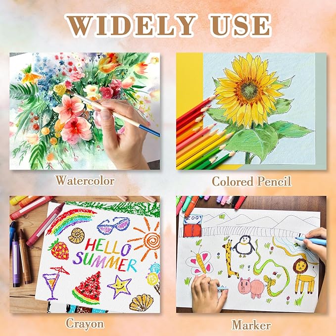 150PCS 7x10 Watercolor Paper Bulk, 140lb/300g Cold Press Thick Water Color Paper Pad for Kid Child Adult, White Art Paper for Drawing Painting Markers Gouache, Textured Cotton Paper Sheets