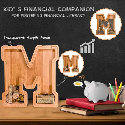Wooden Letter Piggy Bank for Kids Larger Letter Piggy Bank for Boys and Girls Personalized Piggy Bank Initial Coin Bank Wood Kids Money Bank for Birthday and Festival