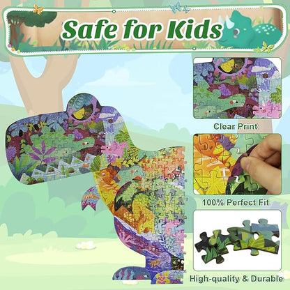 Dinosaur Puzzles for Kids Ages 6-8 Years Old 295 Piece Jigsaw Puzzles Unique Animal Shape Floor Puzzle Ages 8-10 Learning Educational Toys Birthday Gift for Boys Girls Ages 10-12