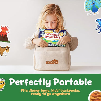 Excool Club Pack 3 Toddler Reusable Sticker Book - Waterproof Jelly Sticker Book for Kids, Dinosaur, Vehicle, Animal Stickers Books Travel Toys Activities, Cute Birthday Gifts for Boy Girl