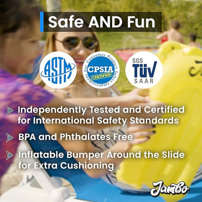 JAMBO Premium Triple Water Slide with 3 Bodyboards, 20Ft Heavy Duty Slip Splash and Slides-Advanced 3-Way Sprinkler System, Splash Pad Mat Backyard Summer Outdoor Water Toys n Long Slides for Kids