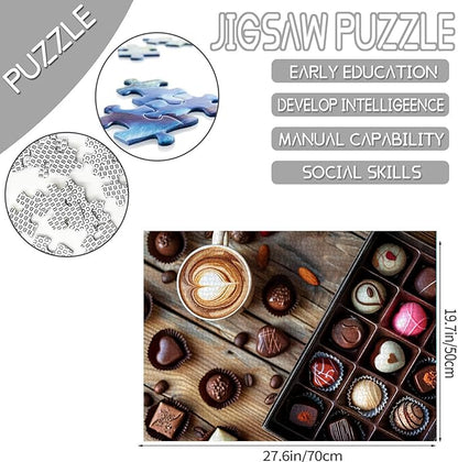 Tucocoo Chocolats Box Jigsaw Puzzle 1000 Pieces Puzzles for Adults, Coffee Cup Art Jigsaw Puzzles for Challenging Family Activity Games 27 x 20 inches DIY Handwork Puzzle for Home Decor Gifts