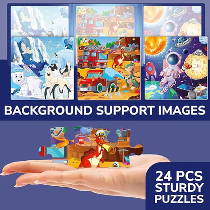 QUOKKA Magnetic Toddler Puzzles Ages 2-4 - 24 Pieces Kids Puzzles Ages 3-5 - Travel Games for Kids 4-6 Boys and Girls - Learning Animal, Space, Dino Car Airplane Road Trip Activities