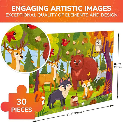 QUOKKA Puzzles for Kids Ages 3-5 - 30 Pieces Puzzles for Toddlers 2-4 - Forest Animals Learning Jigsaw Puzzles for Kids 4-6 Years Old - Educational Toys for Boy and Girl