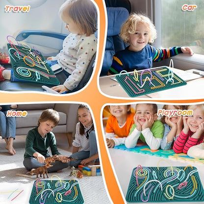 Extra Large Sensory Activity Board, 11.6"*7.87" Upgraded Double Sided Silicone Fidget Toy for Calming, Stress, Anxiety, ADHD & Autism, Sensory Toys for Kids 3+ & Adults with Travel Bag & 40 Strings