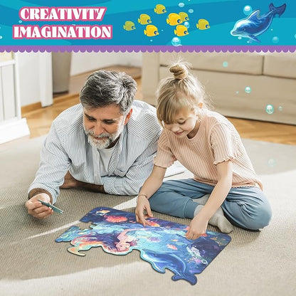 Princess Floor Puzzles for Kids Ages 4-6, 47 Pieces Pretty Princess & Sea Jigsaw Puzzles for Kids Girls Ages 3-5, Learning Educational Floor Puzzles Toys Great Gifts