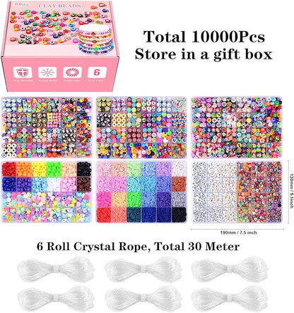 Christmas Gift Set,10000PCS Polymer Clay Beads Bracelet Making kit, Cute Fun Beads Fruit Flower Animal Cake Butterfly Heart Beads Charms for Jewelry Making DIY Accessories for Children Girls