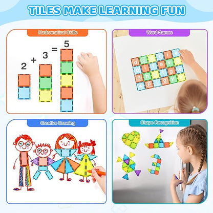 Magnetic Tiles 125PCS Magnetic Building Blocks Set 3D Magnet Tiles with 2 Cars STEM Educational Learning Construction Toys Kids Birthday Gifts for Preschool Toddler Boys Girls 3 4 5 6 7 8 9 + Year Old