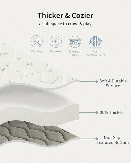 Play Mat for Baby, Soft Foam Floor Pads, 47"x47" Tummy Time Play mat for Infant and Toddler, Portable Foldable Puzzle Mat for Nursery, Outdoor Yard or Playpen (Ocean Ivory)