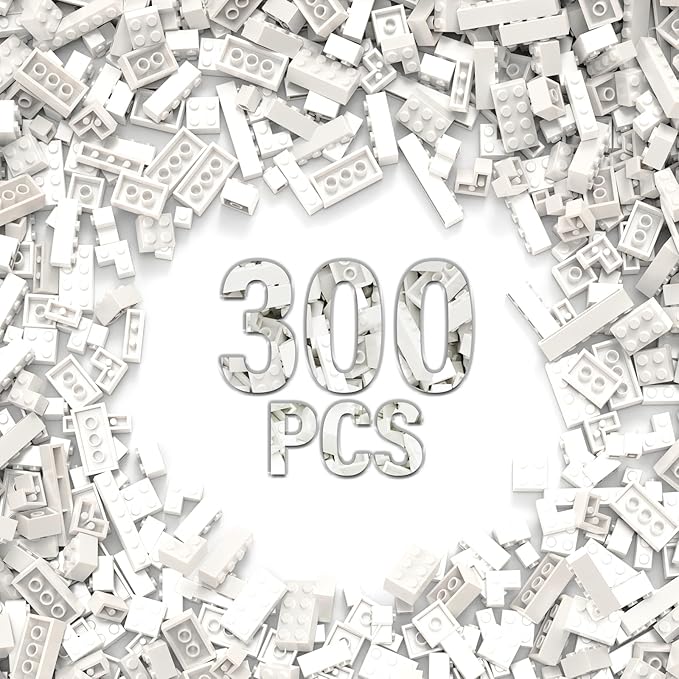 300 Piece Bulk Assortment Pack - White Bricks with 12 Sizes, Compatible with Lego Parts