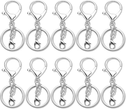 10 Pack a Set Metal Lobster Claw Clasps and Key Rings, Key Chain Accessories, Keychain Making kit for Keys, Art Crafts, Jewelry Making, Silver