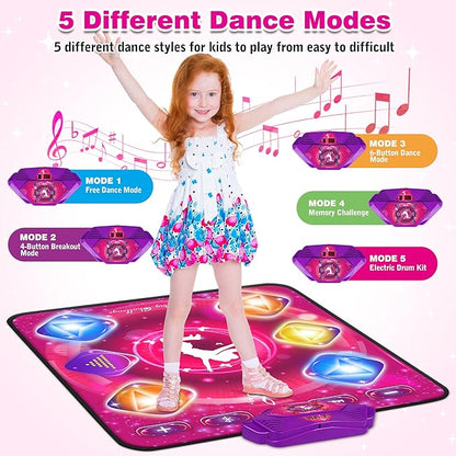 Dance Mat for Kids, Electronic Dance Pad with Wireless Bluetooth & LED Lights, Adjustable Volume, Built-in Music, 5 Game Modes, Xmas B-Day Gifts for 3+ Years Old Girls Toys (Bluetooth Type-Purple)