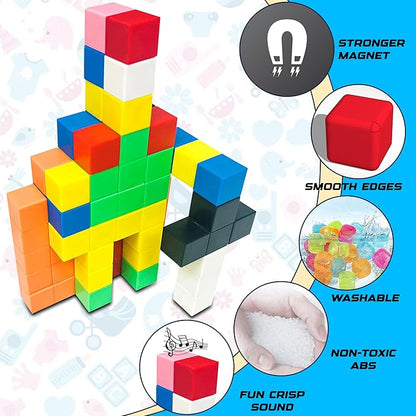 72 Pcs Magnetic Building Blocks for Toddlers – STEM Educational Toys for Kids Ages 3-8, Montessori Learning Magnet Cubes, Creative Preschool Construction Set with Storage Bag, Gift for Boys & Girls