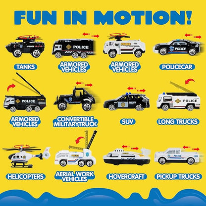 JOYIN 25 in 1 Police Rescue Truck Car Toy Set with Sounds and Lights, Mini Vehicles in Carrier Truck, Play Police Patrol Rescue Vehicle Toy, Christmas Birthday Gifts for Over 3 Years Old Boys