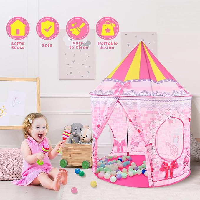 3pc Princess Fairy Tale Kids Play Tent, Oval Crawl Tunnel, Ball Pit for Toddlers, Indoor Outdoor Playhouse Castle Toys, Baby Boys Girls for 3 4 5 6 7 Years Old (Balls Not Included)